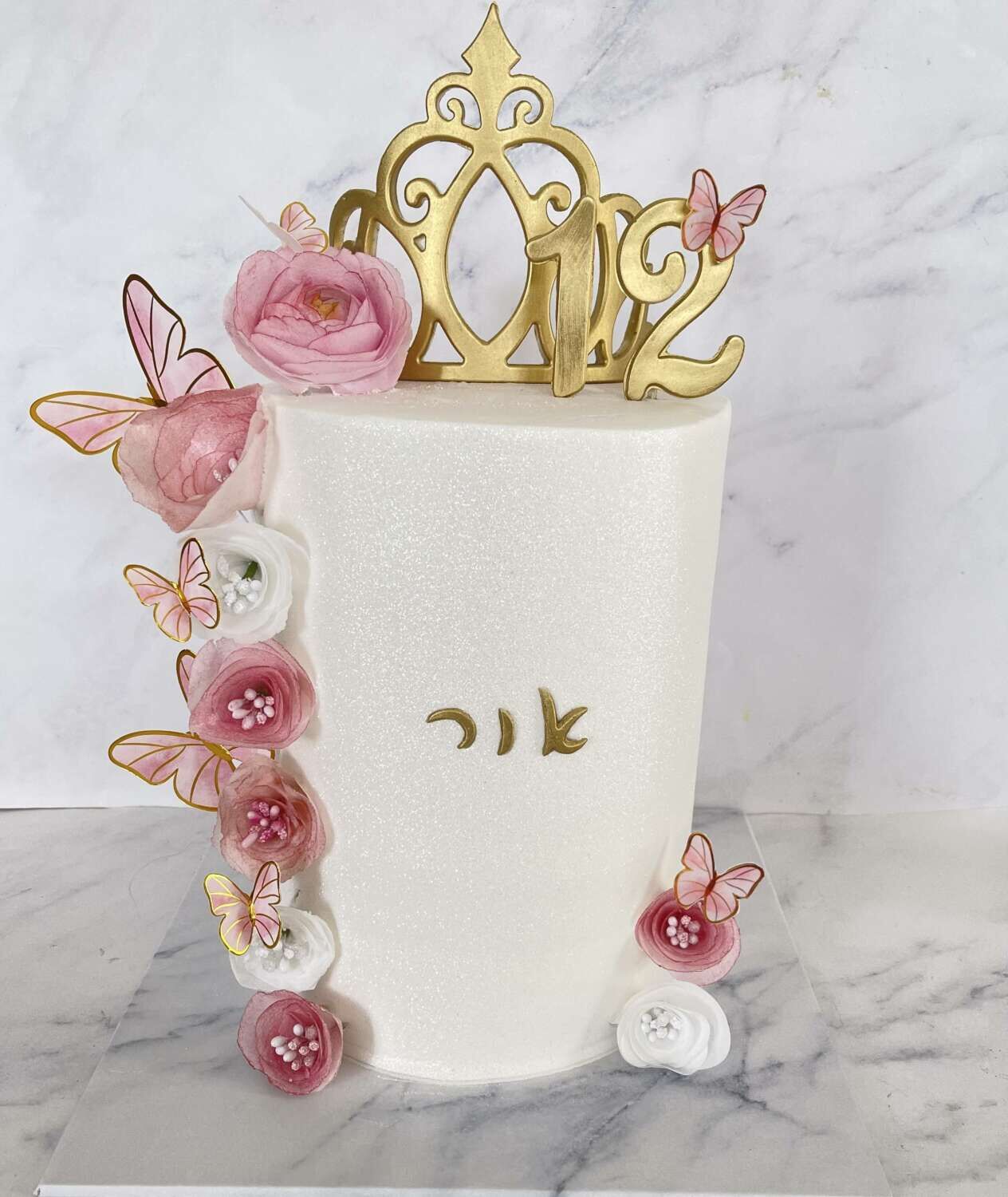 עוגת בת מצווה פרחים מנצנצת
