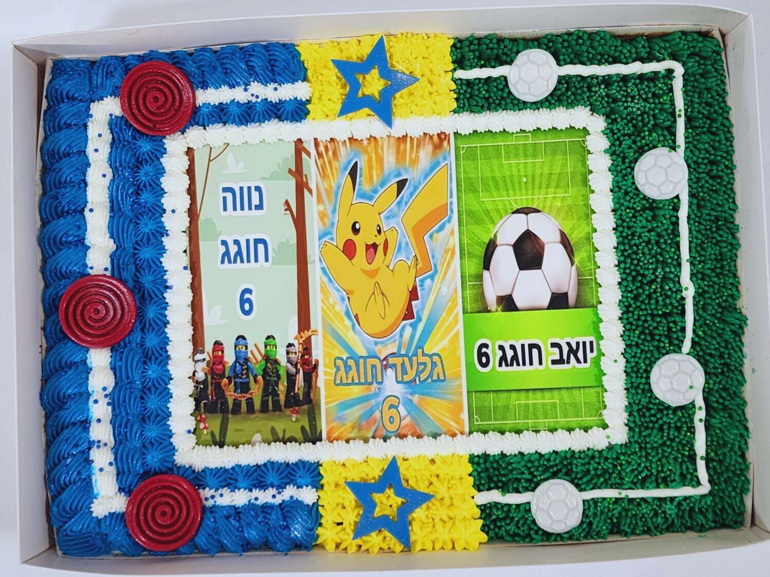 עוגת גן משולבת כדורגל פוקימון וכוח פיג'יי